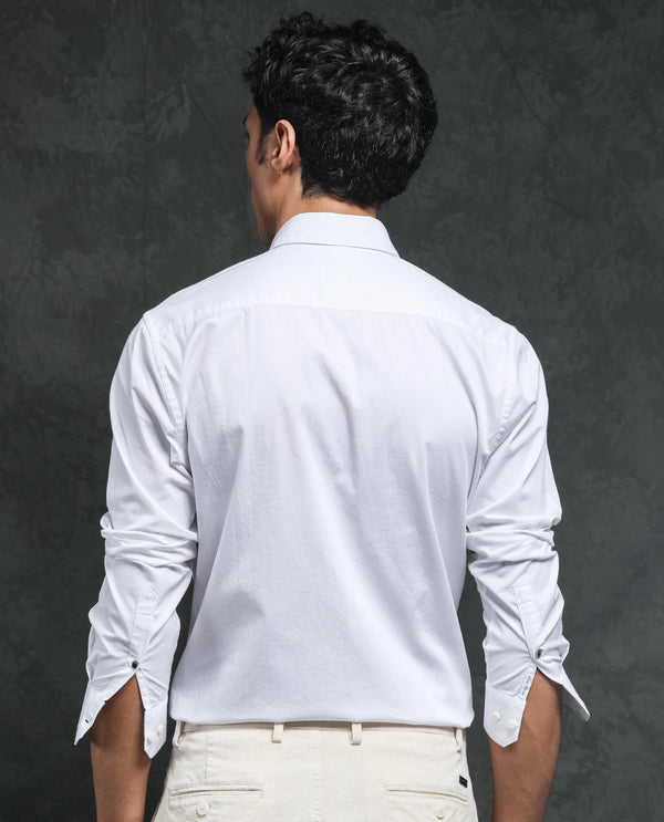 Rare Rabbit Men's Centi White Cotton Fabric Full Sleeves Solid Shirt