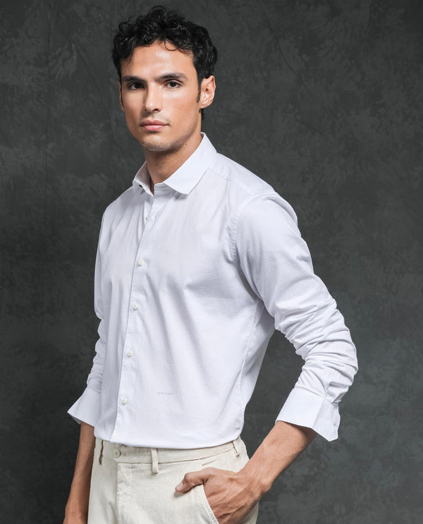 Rare Rabbit Men's Centi White Cotton Fabric Full Sleeves Solid Shirt