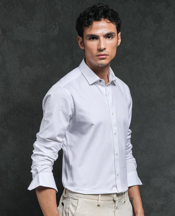 Rare Rabbit Men's Centi White Cotton Fabric Full Sleeves Solid Shirt