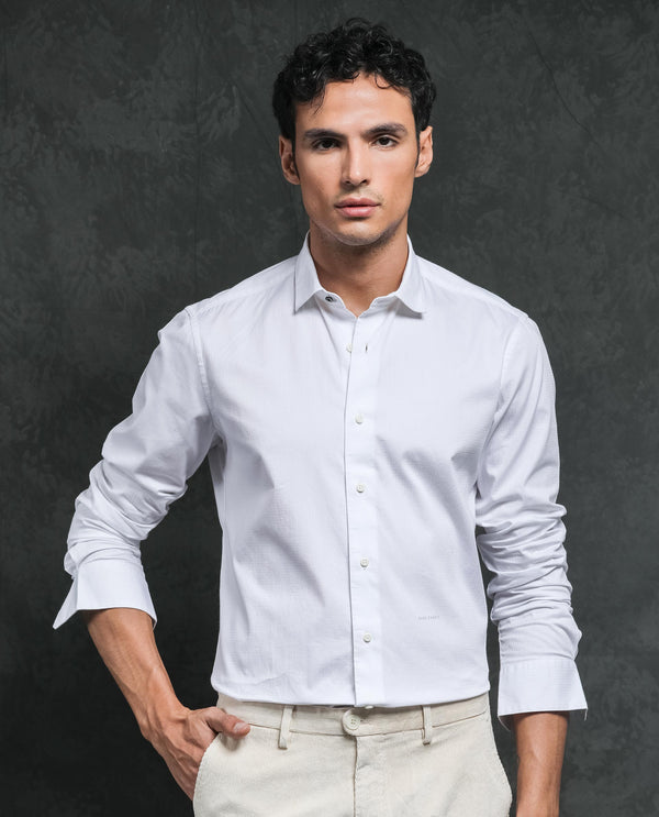 Rare Rabbit Men's Centi White Cotton Fabric Full Sleeves Solid Shirt
