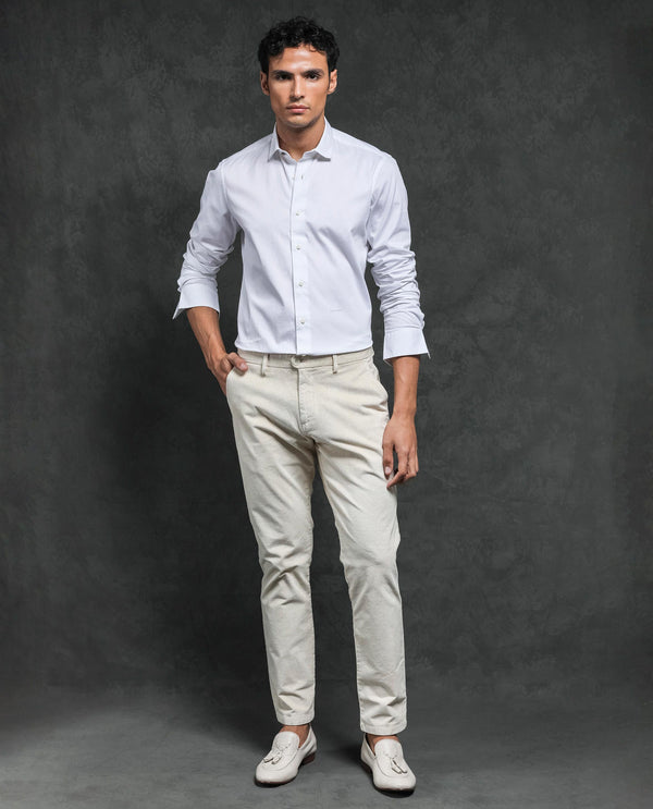 Rare Rabbit Men's Centi White Cotton Fabric Full Sleeves Solid Shirt