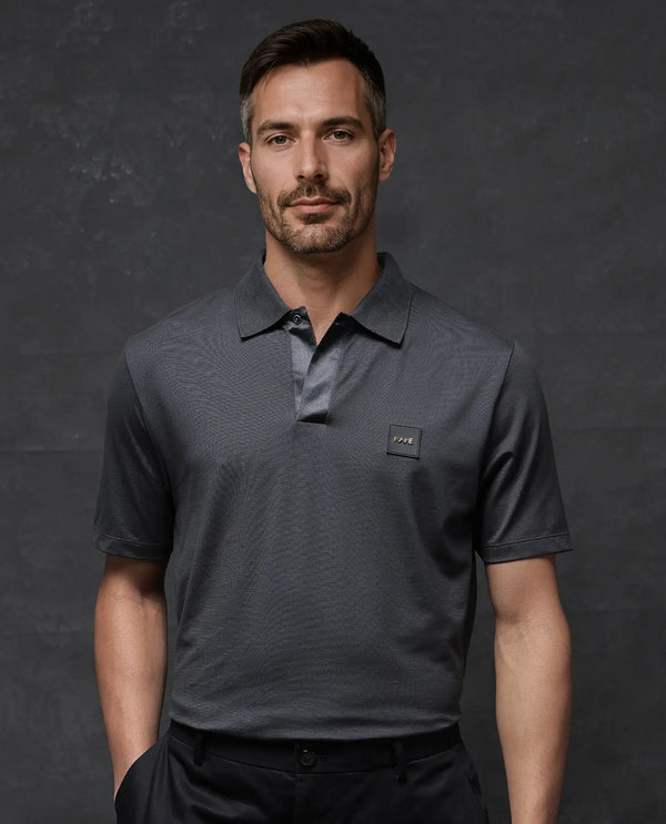 Rare Rabbit Men Centor Dark Grey Short Sleeve Regular Collar Snap Button Closure Plain Polo