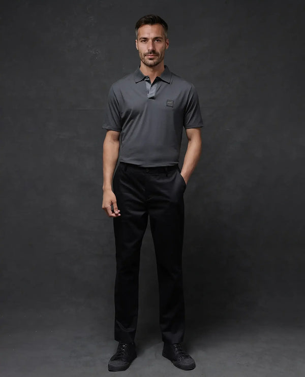 Rare Rabbit Men Centor Dark Grey Short Sleeve Regular Collar Snap Button Closure Plain Polo