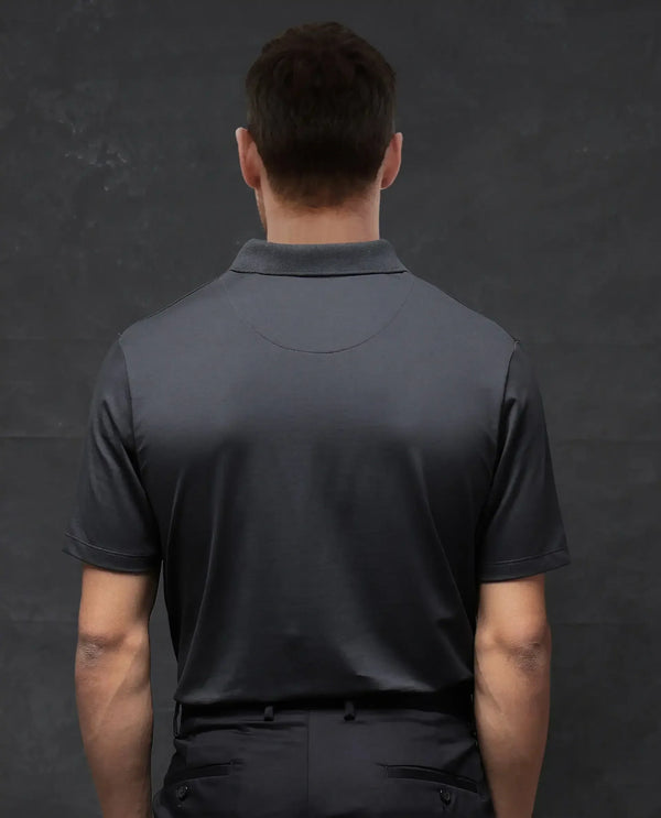 Rare Rabbit Men Centor Dark Grey Short Sleeve Regular Collar Snap Button Closure Plain Polo