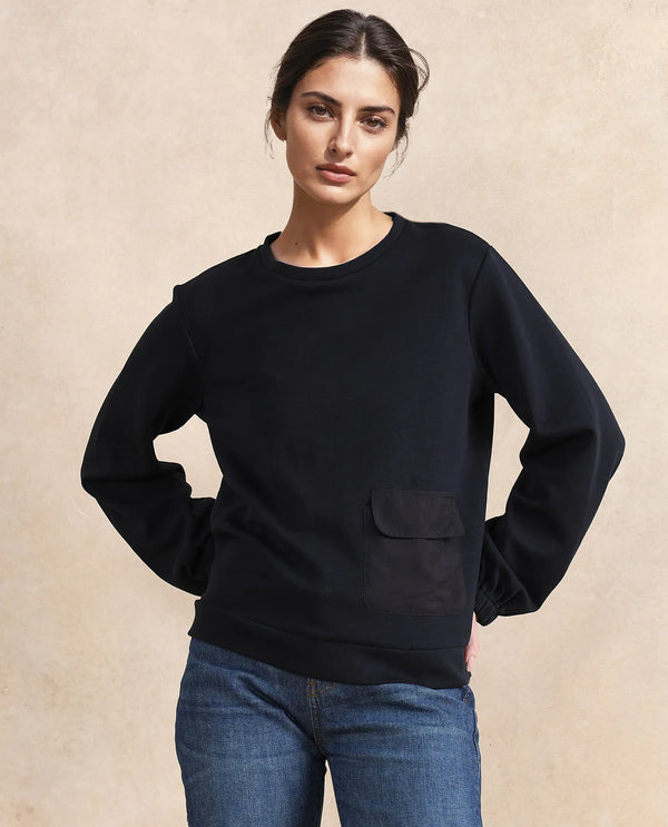 Rareism Women Century Black Cotton Blend Fabric Sleeveless Round Neck Relaxed Fit Plain Sweatshirt