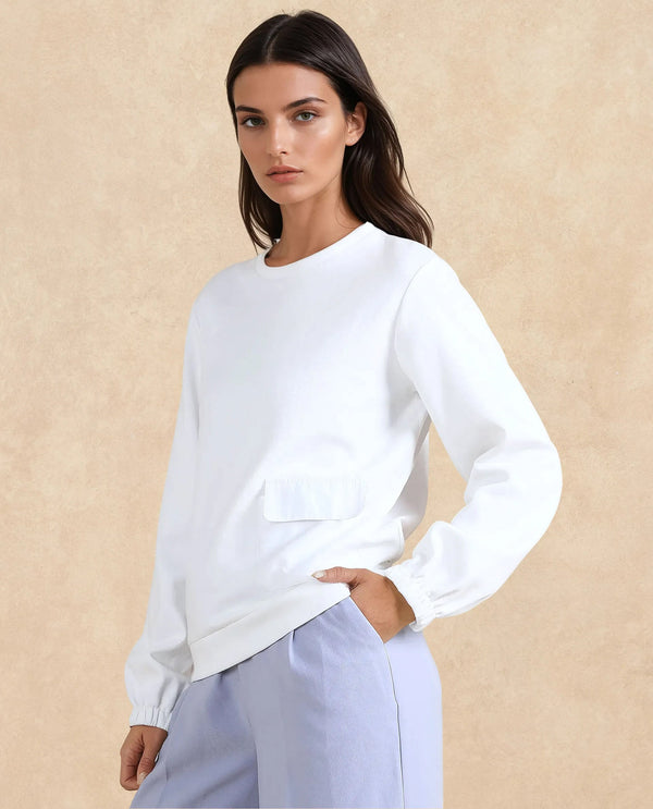 Rareism Women Century Off White Cotton Blend Fabric Sleeveless Round Neck Relaxed Fit Plain Sweatshirt
