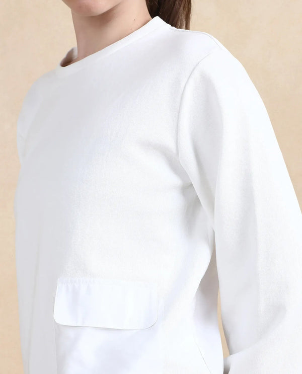 Rareism Women Century Off White Cotton Blend Fabric Sleeveless Round Neck Relaxed Fit Plain Sweatshirt