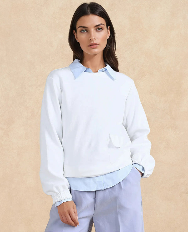 Rareism Women Century Off White Cotton Blend Fabric Sleeveless Round Neck Relaxed Fit Plain Sweatshirt