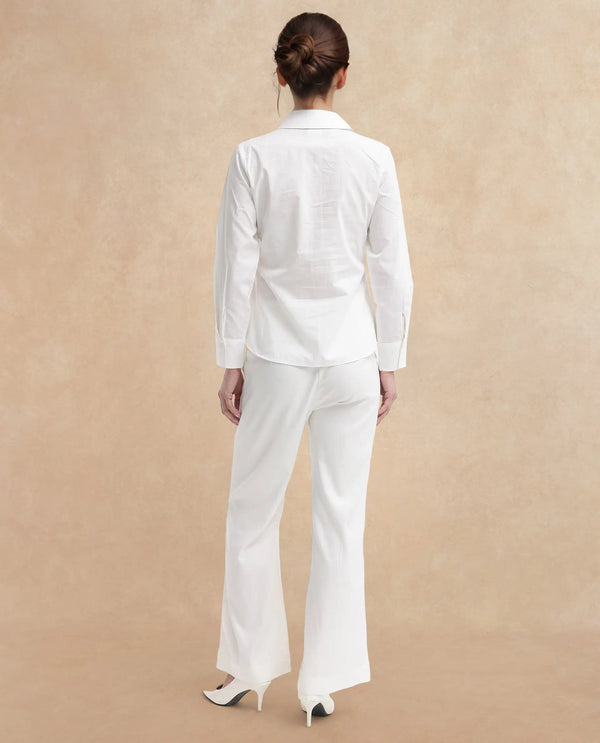 Rareism Women Ceos-SC White Cuffed Sleeve Collared Neck Plain Top