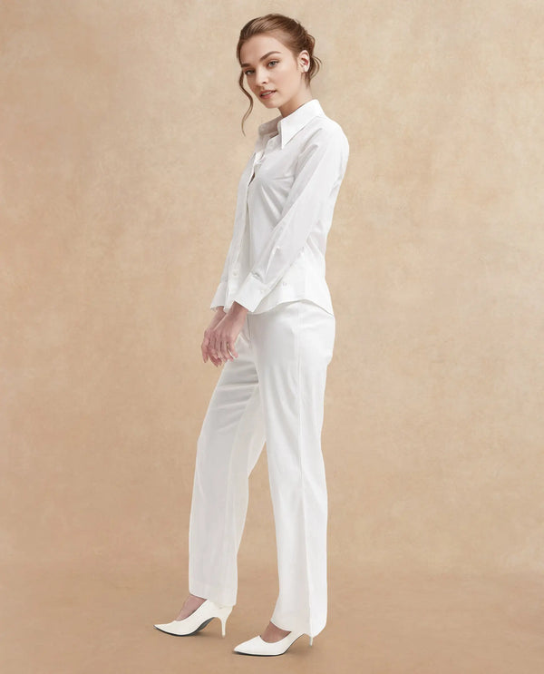 Rareism Women Ceos-SC White Cuffed Sleeve Collared Neck Plain Top