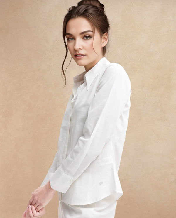 Rareism Women Ceos-SC White Cuffed Sleeve Collared Neck Plain Top
