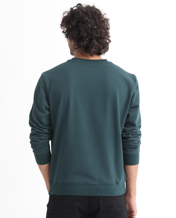 Rare Rabbit Men's Cerdo Dark Green Cotton Polyester Full Sleeves Embroidered Rare Signature Sweatshirt