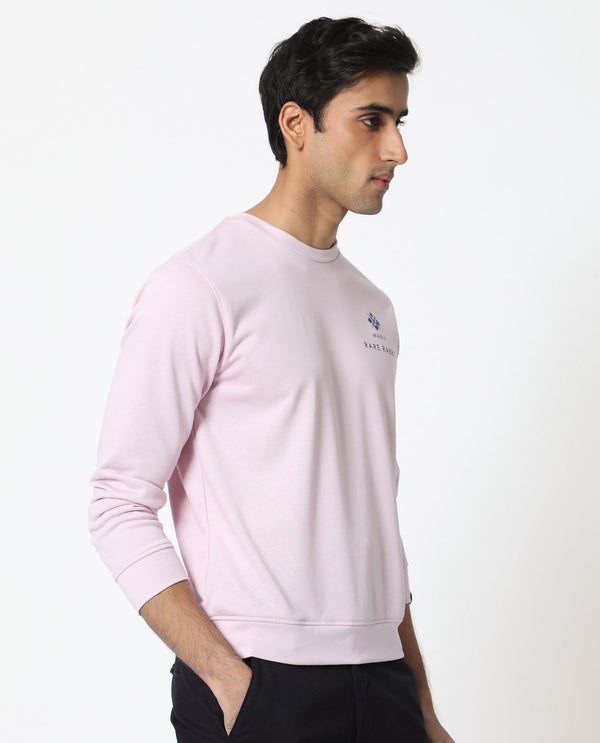 Rare Rabbit Men's Cerdon Light Pink Cotton Polyester Fabric Full Sleeves Graphic Branding Print Knitted Sweatshirt