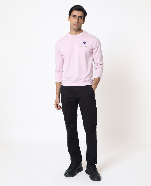 Rare Rabbit Men's Cerdon Light Pink Cotton Polyester Fabric Full Sleeves Graphic Branding Print Knitted Sweatshirt