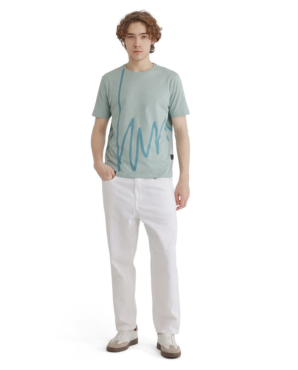Rare Rabbit Men Chael Dusky Green Short Sleeve Crew Neck Graphic Print T-Shirt