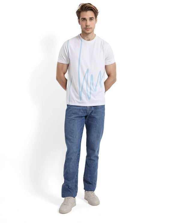 Rare Rabbit Men Chael White Short Sleeve Crew Neck Graphic Print T-Shirt