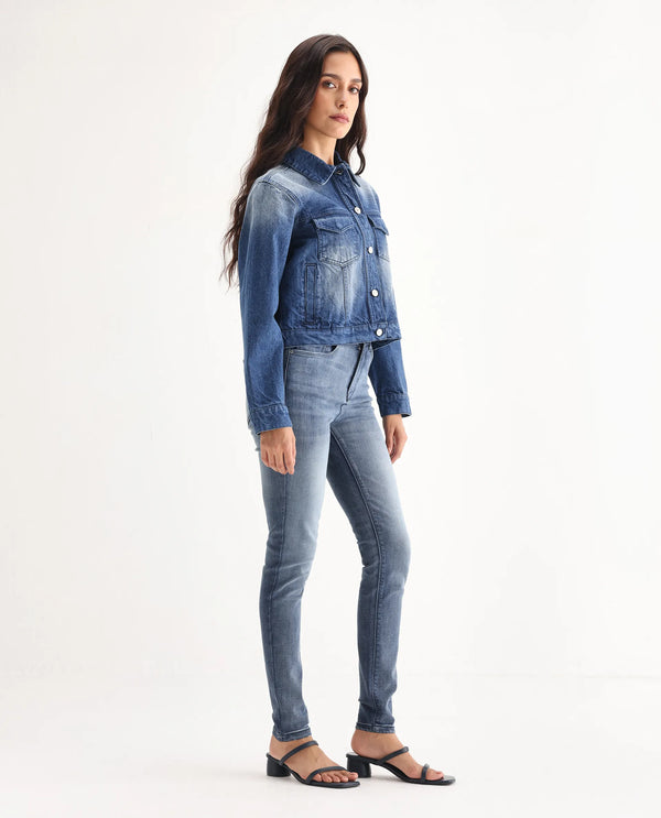 Rareism Womens Chalkhill Blue Jeans Cotton Elastane Fabric Skinny Fit Zipper Closure High Rise Waist Rise Ankle Length