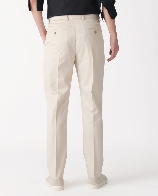 Rare Rabbit Men's Chamer Beige Solid Mid-Rise Regular Fit Cavalry Style Trouser