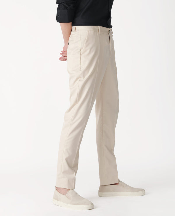 Rare Rabbit Men's Chamer Beige Solid Mid-Rise Regular Fit Cavalry Style Trouser
