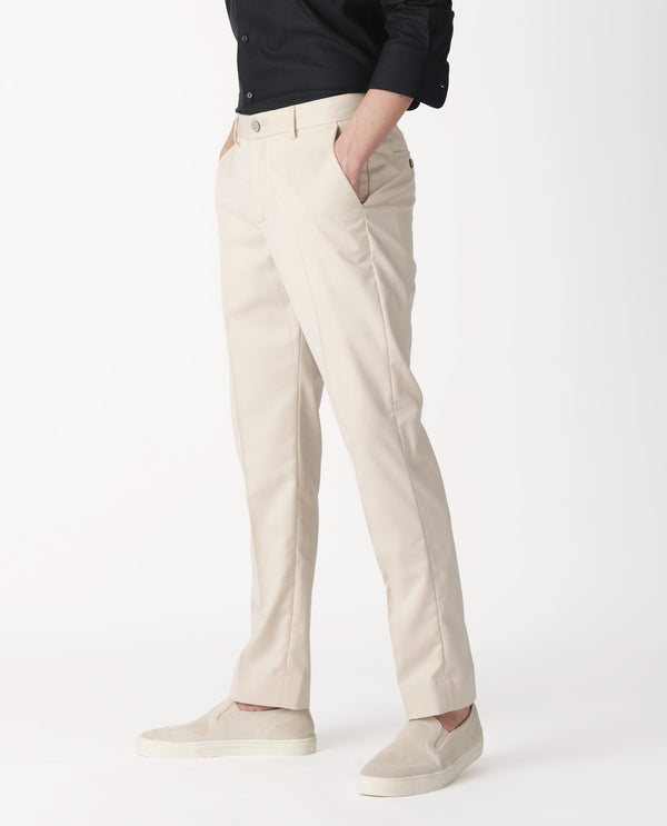 Rare Rabbit Men's Chamer Beige Solid Mid-Rise Regular Fit Cavalry Style Trouser