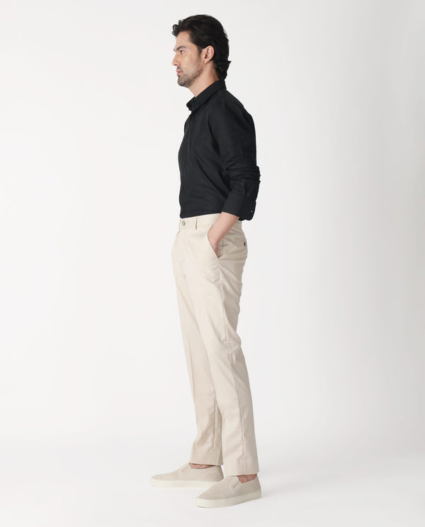 Rare Rabbit Men's Chamer Beige Solid Mid-Rise Regular Fit Cavalry Style Trouser