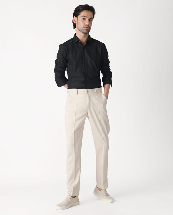 Rare Rabbit Men's Chamer Beige Solid Mid-Rise Regular Fit Cavalry Style Trouser