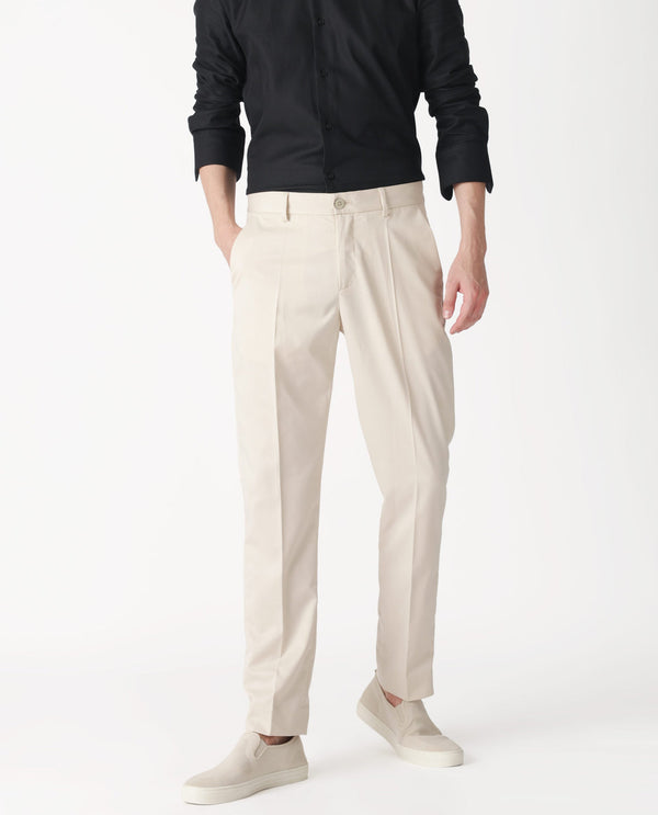 Rare Rabbit Men's Chamer Beige Solid Mid-Rise Regular Fit Cavalry Style Trouser