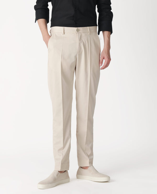 Rare Rabbit Men's Chamer Beige Solid Mid-Rise Regular Fit Cavalry Style Trouser