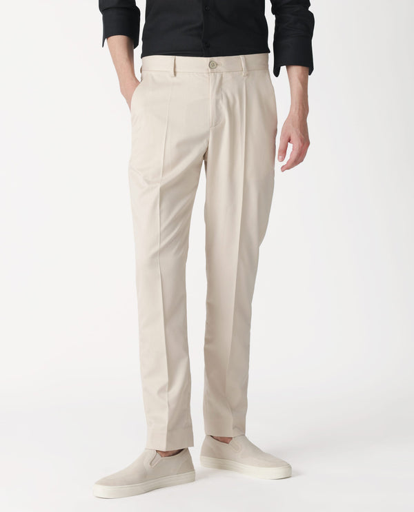 Rare Rabbit Men's Chamer Beige Solid Mid-Rise Regular Fit Cavalry Style Trouser