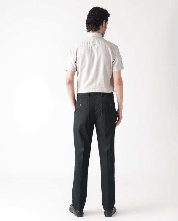 Rare Rabbit Men's Chamer Black Solid Mid-Rise Regular Fit Cavalry Style Trouser