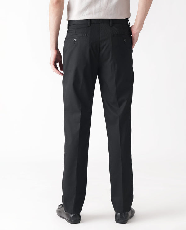 Rare Rabbit Men's Chamer Black Solid Mid-Rise Regular Fit Cavalry Style Trouser