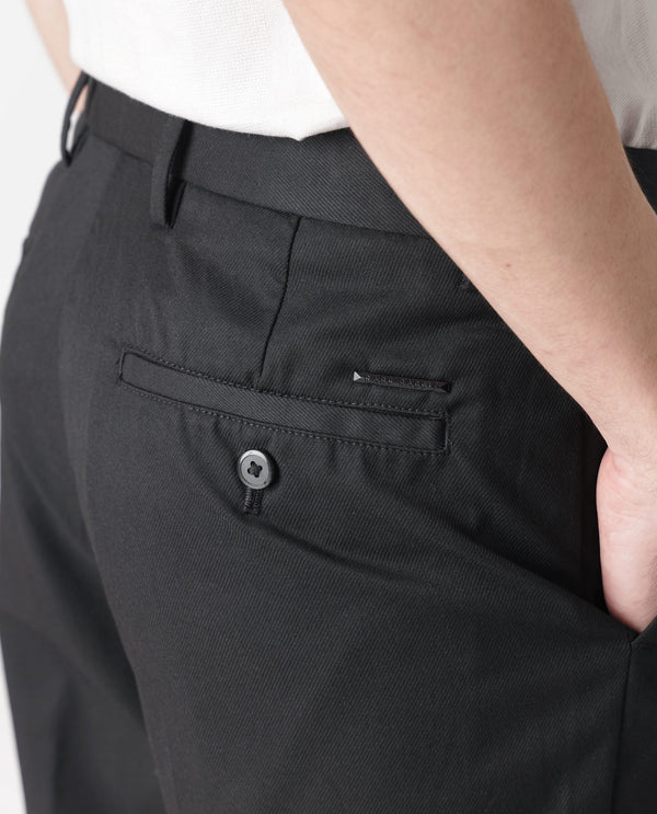Rare Rabbit Men's Chamer Black Solid Mid-Rise Regular Fit Cavalry Style Trouser