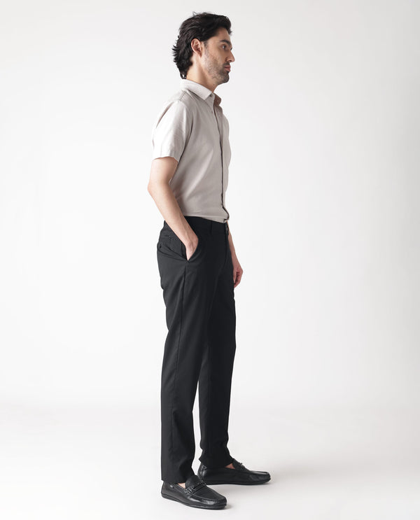 Rare Rabbit Men's Chamer Black Solid Mid-Rise Regular Fit Cavalry Style Trouser