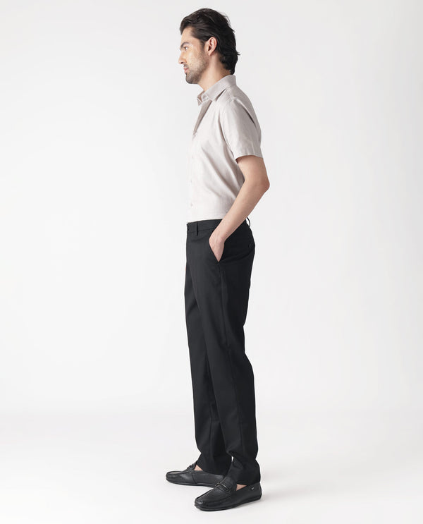 Rare Rabbit Men's Chamer Black Solid Mid-Rise Regular Fit Cavalry Style Trouser