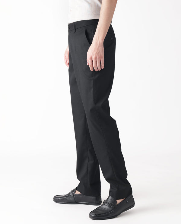 Rare Rabbit Men's Chamer Black Solid Mid-Rise Regular Fit Cavalry Style Trouser