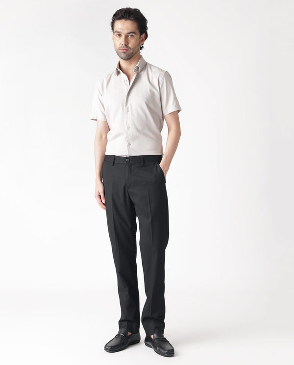 Rare Rabbit Men's Chamer Black Solid Mid-Rise Regular Fit Cavalry Style Trouser