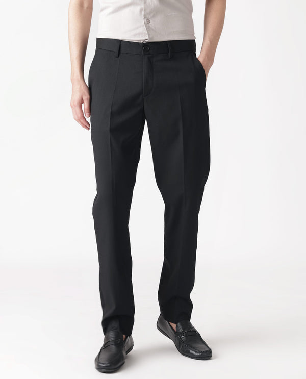 Rare Rabbit Men's Chamer Black Solid Mid-Rise Regular Fit Cavalry Style Trouser