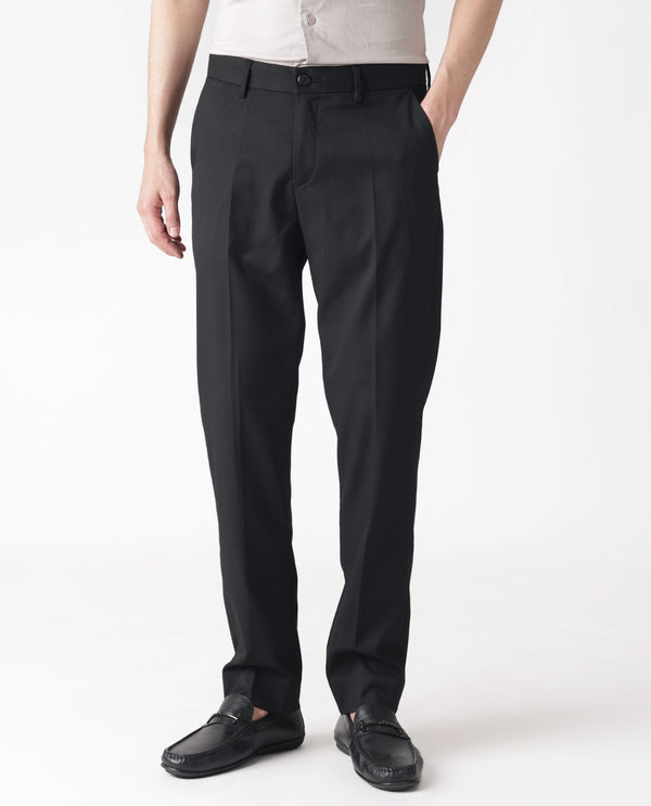 Rare Rabbit Men's Chamer Black Solid Mid-Rise Regular Fit Cavalry Style Trouser