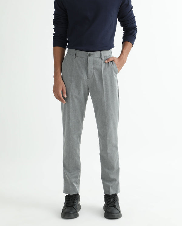 Rare Rabbit Men's Chamer Grey Solid Mid-Rise Regular Fit Cavalry Trouser