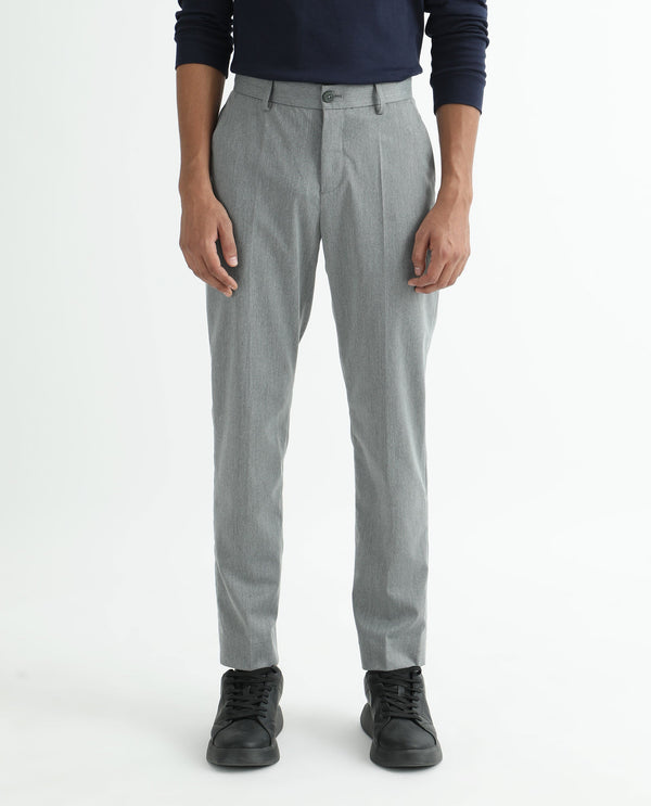 Rare Rabbit Men's Chamer Grey Solid Mid-Rise Regular Fit Cavalry Trouser
