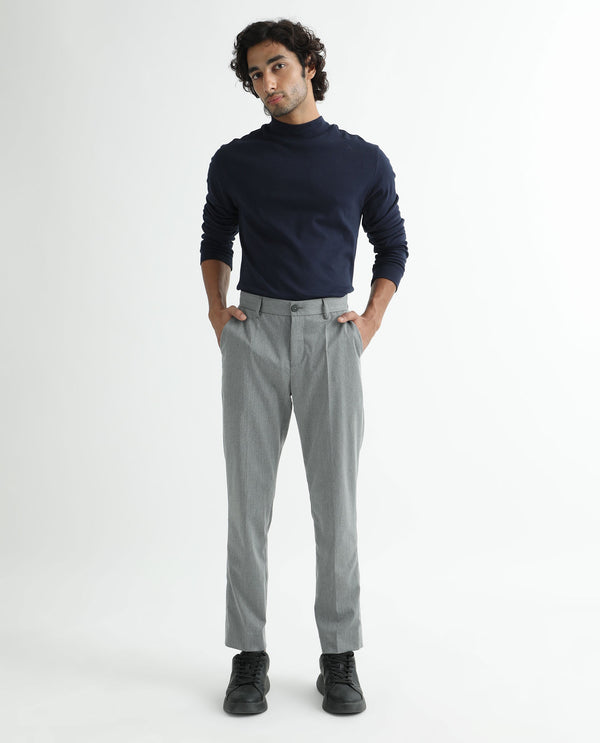 Rare Rabbit Men's Chamer Grey Solid Mid-Rise Regular Fit Cavalry Trouser