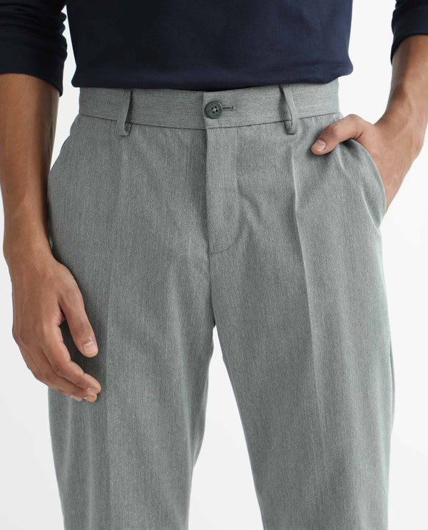 Rare Rabbit Men's Chamer Grey Solid Mid-Rise Regular Fit Cavalry Trouser