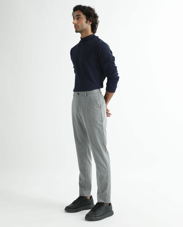 Rare Rabbit Men's Chamer Grey Solid Mid-Rise Regular Fit Cavalry Trouser