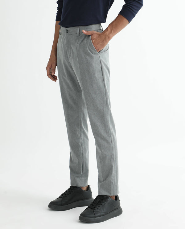 Rare Rabbit Men's Chamer Grey Solid Mid-Rise Regular Fit Cavalry Trouser