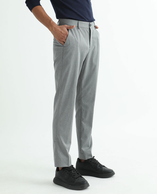 Rare Rabbit Men's Chamer Grey Solid Mid-Rise Regular Fit Cavalry Trouser
