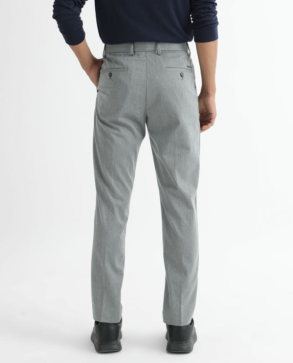 Rare Rabbit Men's Chamer Grey Solid Mid-Rise Regular Fit Cavalry Trouser