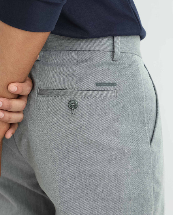 Rare Rabbit Men's Chamer Grey Solid Mid-Rise Regular Fit Cavalry Trouser