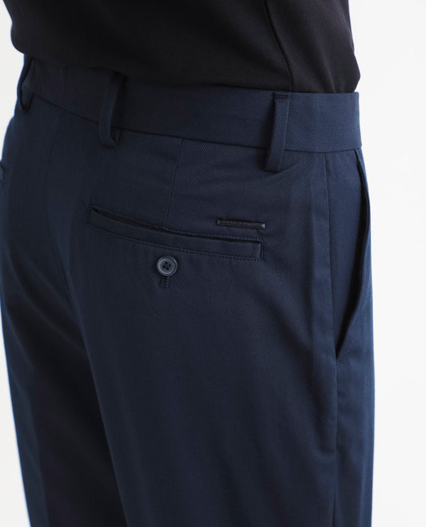Rare Rabbit Men's Chamer Navy Solid Mid-Rise Regular Fit Cavalry Style Trouser