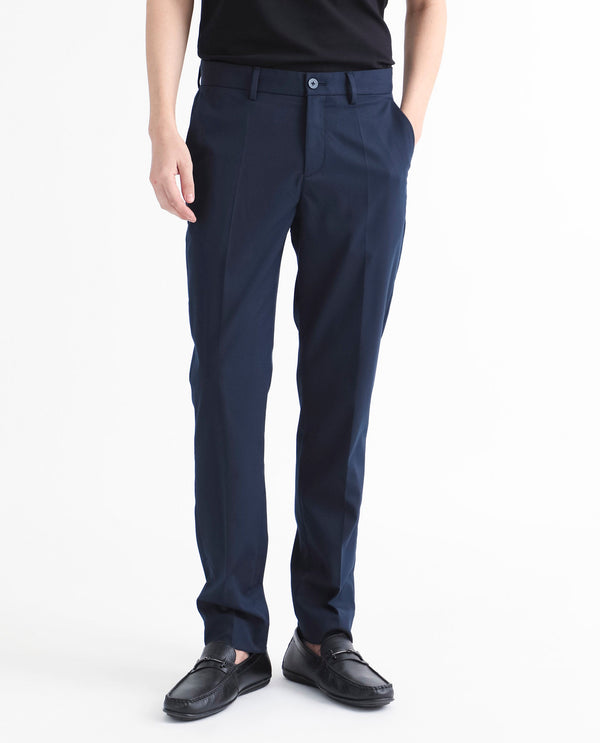 Rare Rabbit Men's Chamer Navy Solid Mid-Rise Regular Fit Cavalry Style Trouser