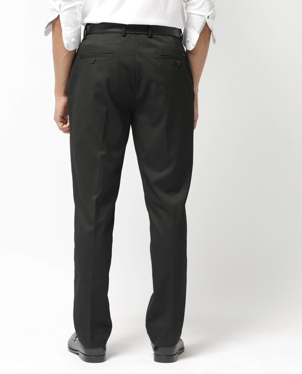 Rare Rabbit Mens Chamey Black Poly Viscose Lycra Fabric Blend Solid Trousers